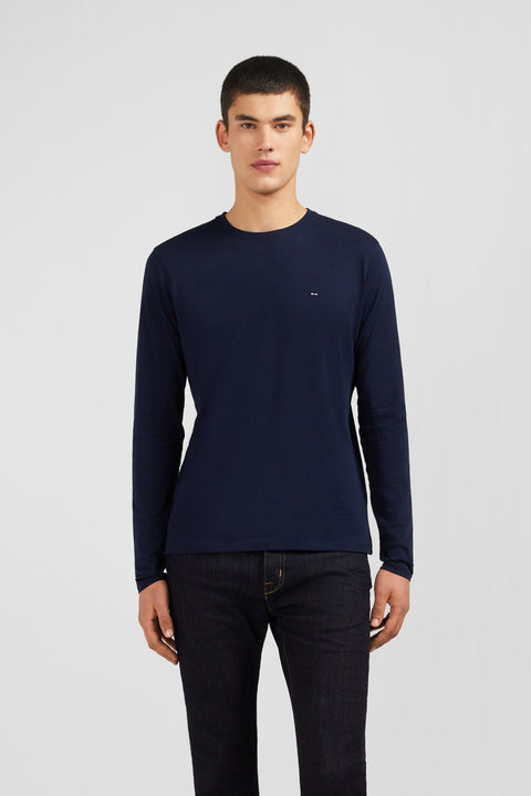 T-shirt bleu marine col rond à manches longues - Image 1