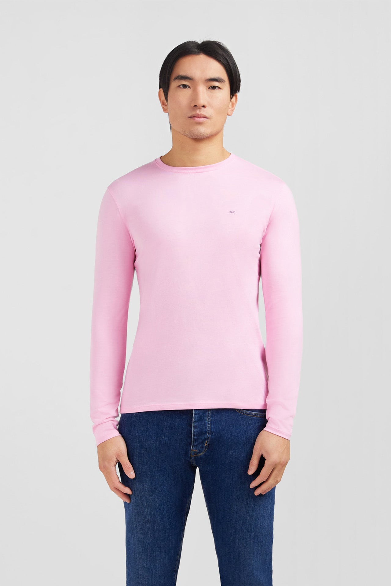 T-shirt rose col rond à manches longues