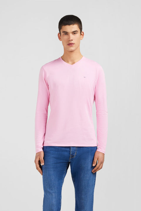 T-shirt rose col V à manches longues - Image 1