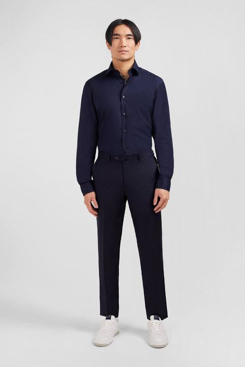 Pantalon regular bleu foncé en laine à plis cassés - Image 1