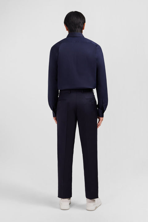 Pantalon regular bleu foncé en laine à plis cassés - Image 3