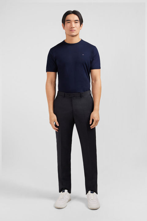 Pantalon regular gris foncé en laine à plis cassés - Image 1
