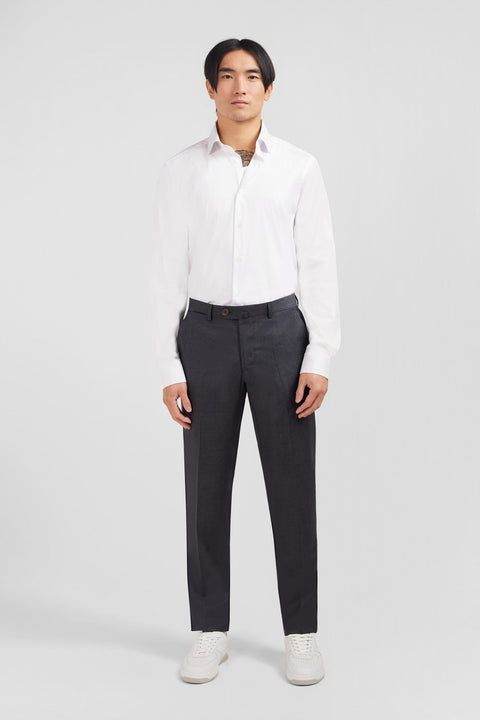 Pantalon regular gris en laine à plis cassés - Image 1