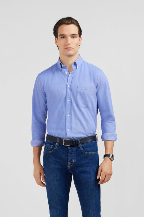 Chemise slim en coton pinpoint bleu - Image 1