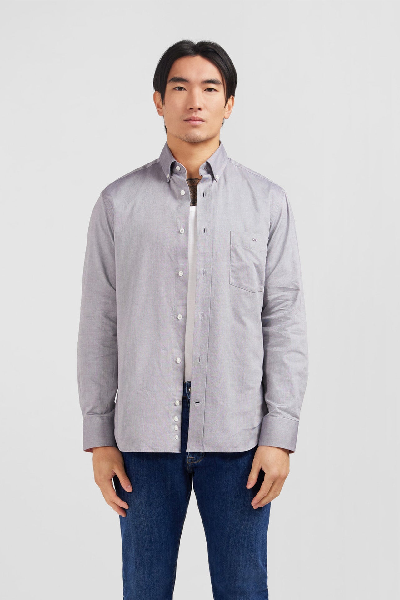 Chemise gris clair unie en coton