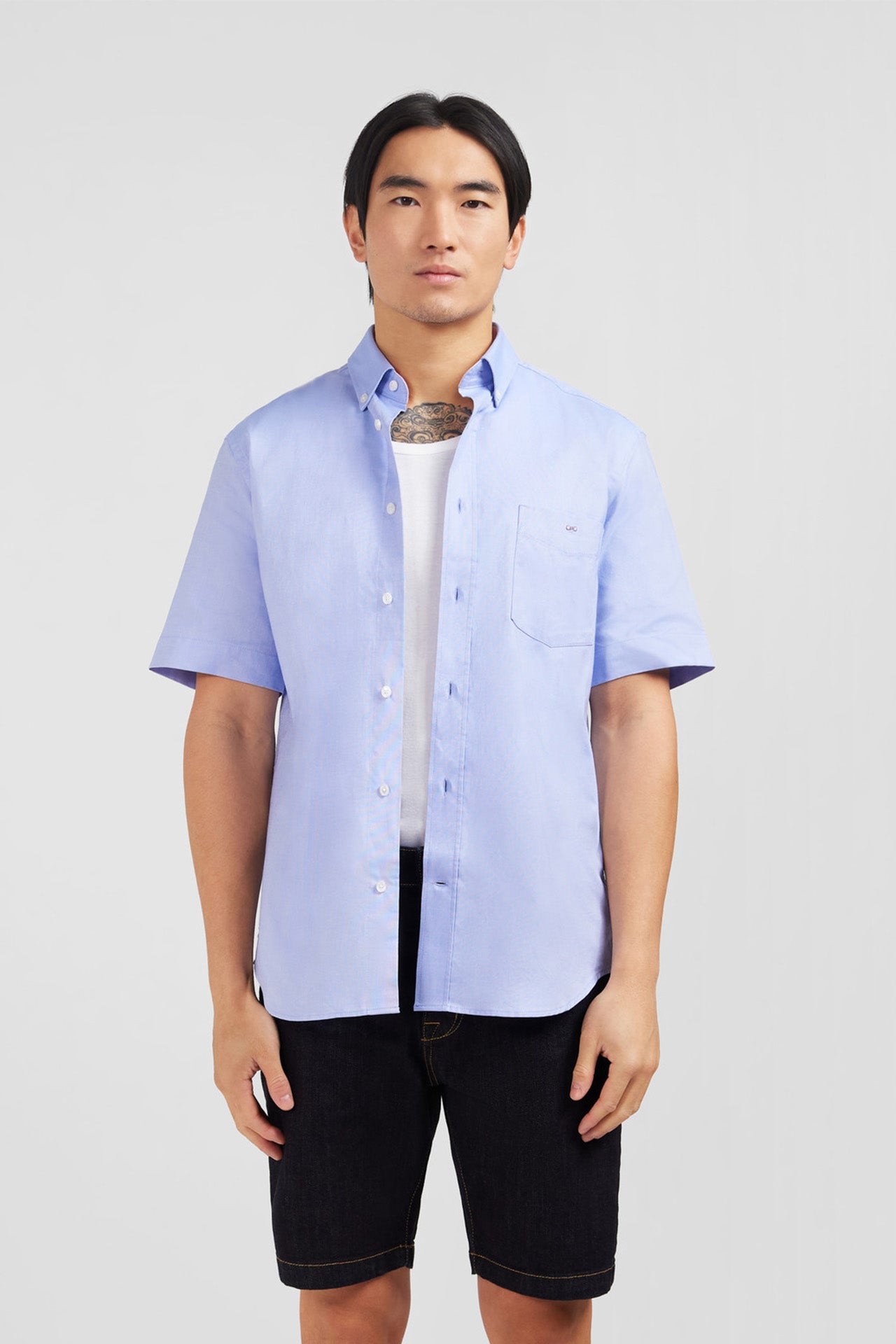 Chemisette bleu unie en coton