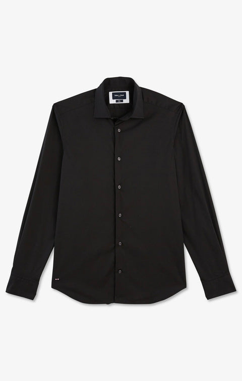 Chemise noir slim en popeline stretch - Image 2