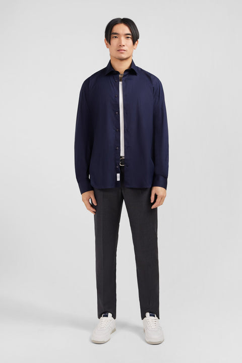 Chemise bleu marine slim en popeline stretch - Image 2