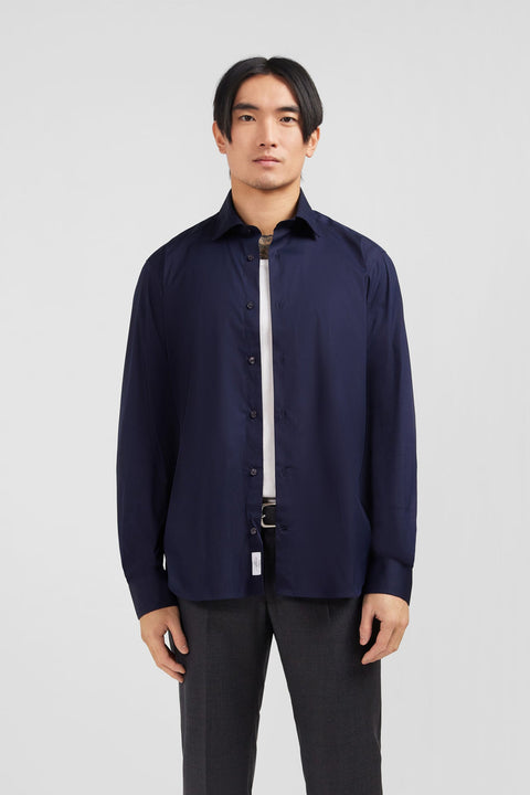 Chemise bleu marine slim en popeline stretch - Image 1