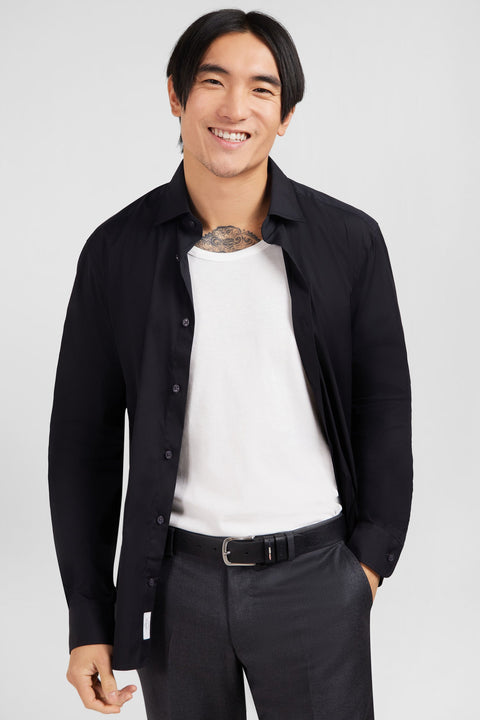 Chemise noir slim en popeline stretch - Image 3