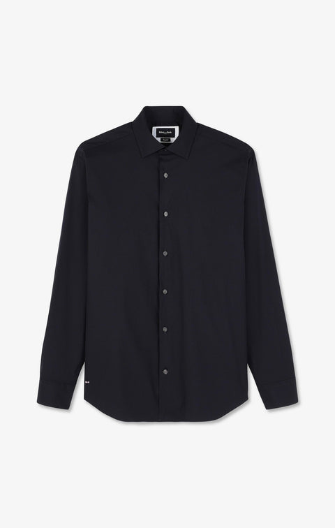 Chemise bleu marine regular en popeline stretch - Image 2