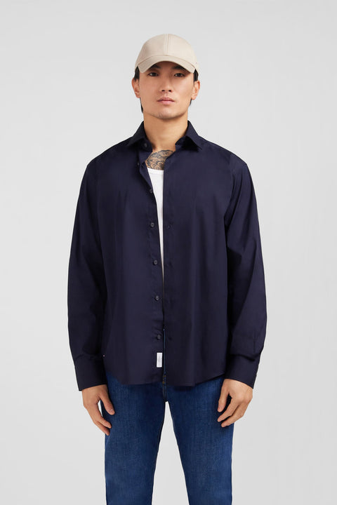 Chemise bleu marine regular en popeline stretch - Image 1